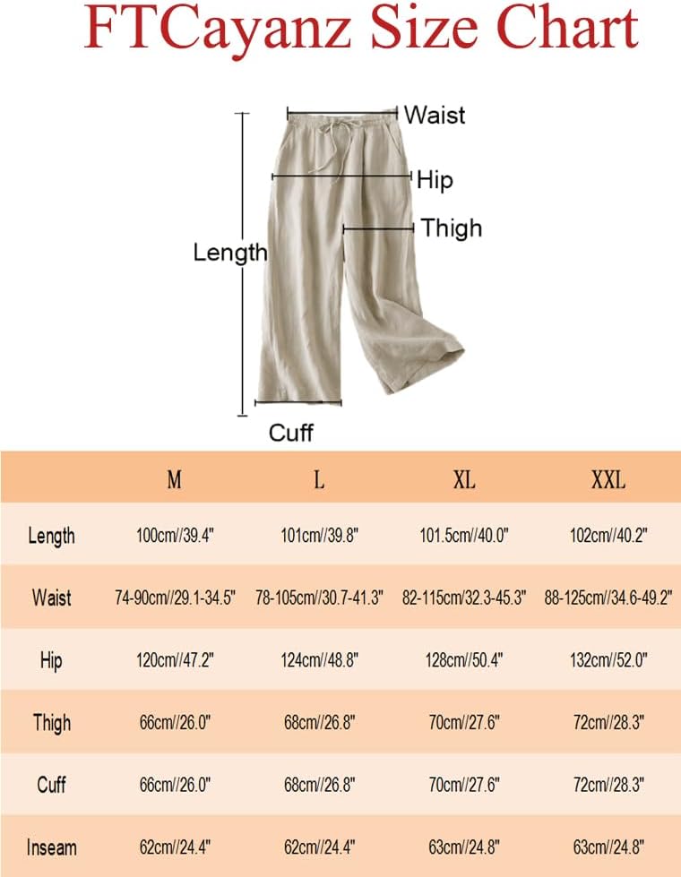 FTCayanz Women's Linen Cropped Wide Leg Pants Elastic Waist Casual Palazzo Trousers with Pockets - Image 2