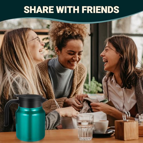 Image of Insulated Coffee Carafe, 34 oz, Keeps Hot for 12H, Agave Teal | Thermal Carafe, One-Hand Pour, Leakproof Lid, Anti-Slip Base for Personal Use