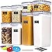 MULEVIP Botes Cocina Juego de 8 Piezas Recipiente de Botes con Tapa,Cocina Almacenaje de Plástico con Etiqueta,Rotulador,Cuchara Medidora,para Granos Harina Azúcar Alimentos para Mascotas