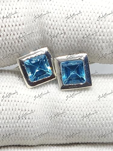 Mancuernillas de Plata con Topacio Azul 6 mm Cuadradas miniatura 5
