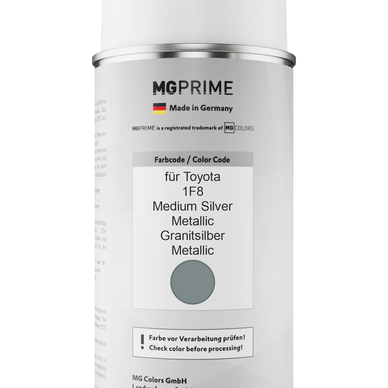 MG PRIME Vernice per auto Kit di bombolette a spruzzo per Toyota 1F8 Medium Silver Metallic/Meteorite Metallic Bomboletta spray da 400ml di vernice di base vernice trasparente
