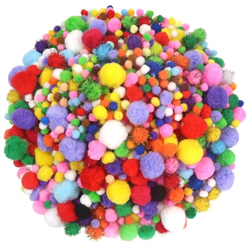 Ferizzia 1000 Piezas Pompones de Colores para Manualidades, 1-3 cm Pompones Manualidades, Pompone Crafts de Colores, para Bricolaje Suministros Decoraciones Costura Guirnaldas y Flecos