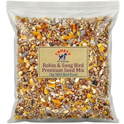 Robin and Song Bird Wild Bird Food 1kg | Husk Free Robin Food | No Mess Bird Seed Mix for Wild Birds | Mealworms and Wild Bird Seed Mix | By Trusty Pet Supplies