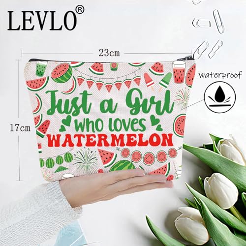 LEVLO Funny Watermelon Cosmetic Bag Fruit Lover Gift Just A Girl Who Loves Watermelon Makeup Zipper Pouch Bag Watermelon Lover Gift for Women Girls Watermelon Full Bag - Image 2
