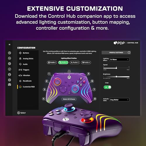Image of Turtle Beach Afterglow Wave Wired RGB Gaming Controller for Xbox & PC | Xbox Series X|S, Xbox One, Customizable RGB Lighting, 2 Mappable Buttons, Hall-Effect Hair Triggers, Audio Controls, Purple