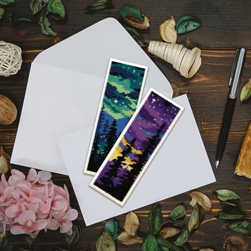 Image of ACRNIGHEET 6PCS Cross Stitch Bookmark Kit for Adult Beginners Landscape Cross Stitch Kits DIY Crossstitch Kits Adult Stamped Bookmark Embroidery Bookmarks Kit with Instructions 8''x2.4'' 11CT