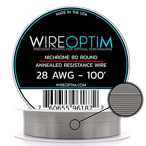 WIREOPTIM - 28 AWG - Nichrome 80 Resistance Wire - 100 Feet