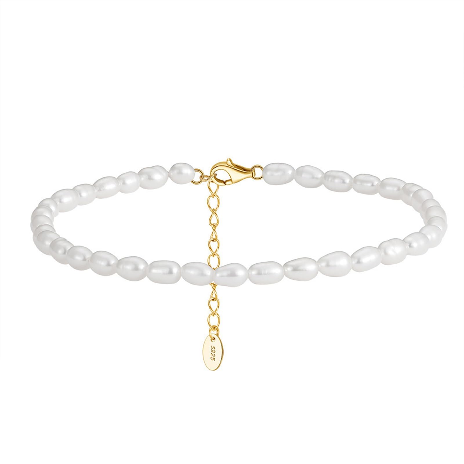 Cavigliera Argento Sterling 925 Donna, Cavigliera Donna Sexy Perle 3.5MM Oro, Regolabile Fino a 28 cm - Bracciali alla Caviglia da Spiaggia Piede Catena Cavigliere per Donne