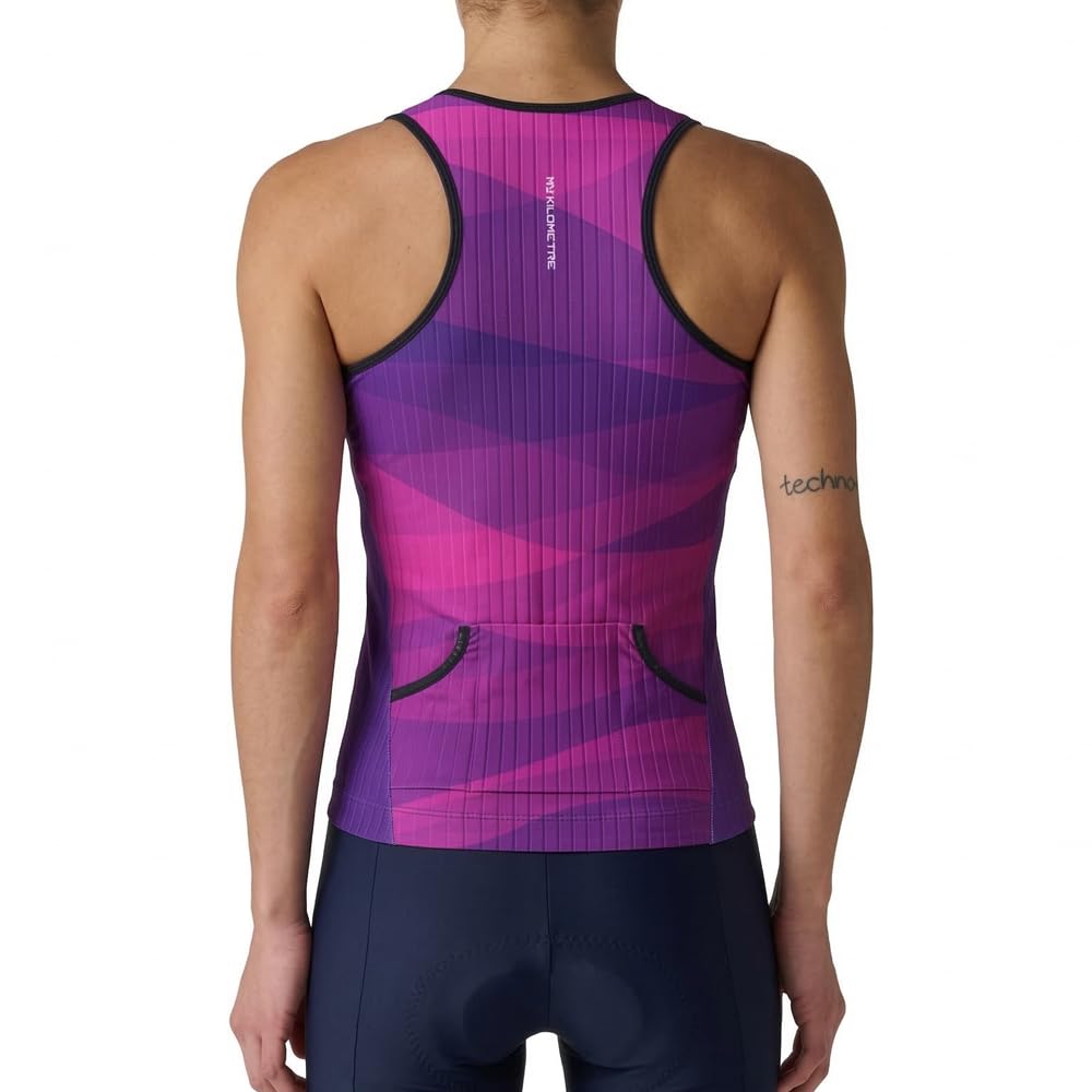 MY KILOMETRE Damen Triathlon Oberteil Ärmelloses - 3/4-Reißverschluss Fahrradtrikot mit 2 reflektierenden Rückentaschen, Schnelltrocknend UPF 50+