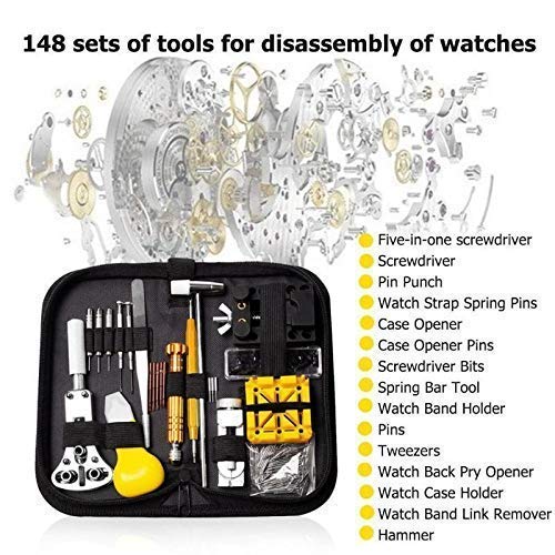 Uhrenreparatur-Werkzeugsatz, 148-teilig, professionelle Uhrenwerkzeuge, Uhrreparatur-Werkzeugsatz, Tasche, Uhrenreparatursatz, Handwerkzeugsätze