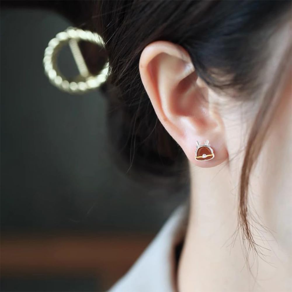 S925 Silver with Natural Southern Red Agate Moe Dragon Earrings Jade for Women Yoga Genuine