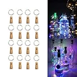 XhuangTech Luz de botella con corcho, 2 m, 20 luces LED de corcho para botella, alambre de cobre, funciona con pilas, luz LED para botellas de ginebra, vino, decoración de mesa, fiestas (multicolor
