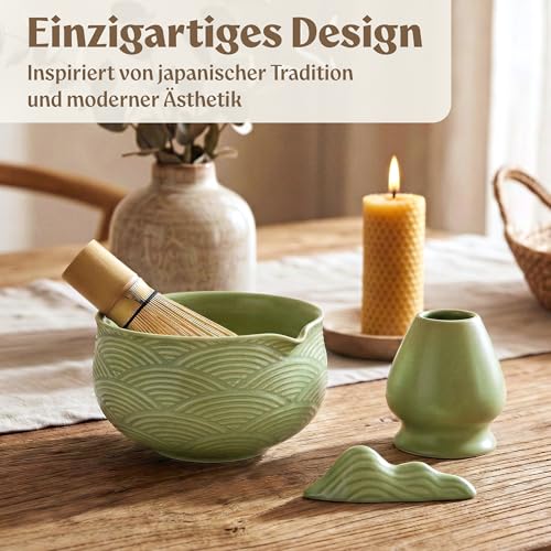 EDELHAUS Matcha Set 7-teilig Grün, Matcha Schale mit Besen und Sieb – Ansicht 2