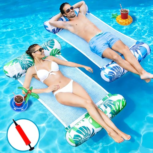 Set 5 in 1 Materassino Gonfiabile Mare, con Porta Bevande Gonfiabile/Pompa ad Aria, Amaca Galleggiante ad Acqua, AccessoriPiscina, Amaca Portatile per Giochi Estivi Bambini Adultis