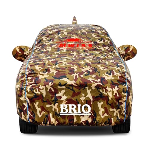 Image of Waterproof Car Cover for Honda Brio | Dustproof, UV & Scratch Resistant Soft Cotton Lining | Triple Stitched, Mirror Pockets & Elastic Hem | Jungle