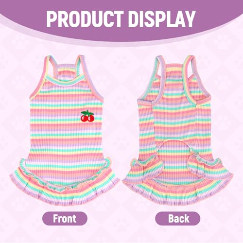 Jmkcoz Cute Striped Dog T Shirts Cherry Puppy Dress Soft Cotton Pet Sleeveless Vest Clothes Spring Summer Pet Outfits for Small Dogs Cats Girl (Pink, Medium) - Image 5