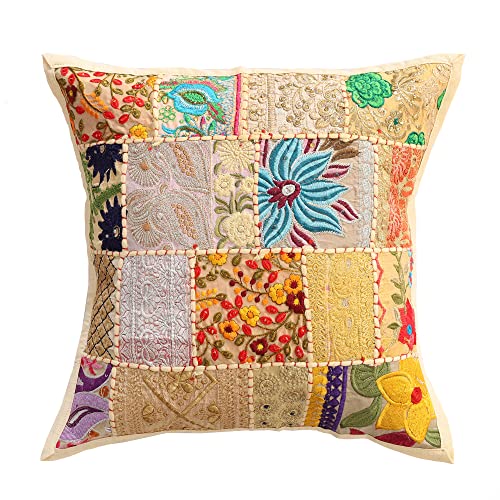 Image of Ravaiyaa - Attitude is everything Set Of 2 PC Home Sofa Decor Cotton Cushion Cover, Handmade Khambadiya Patchwork Pillow Case, Embroidery Cushions