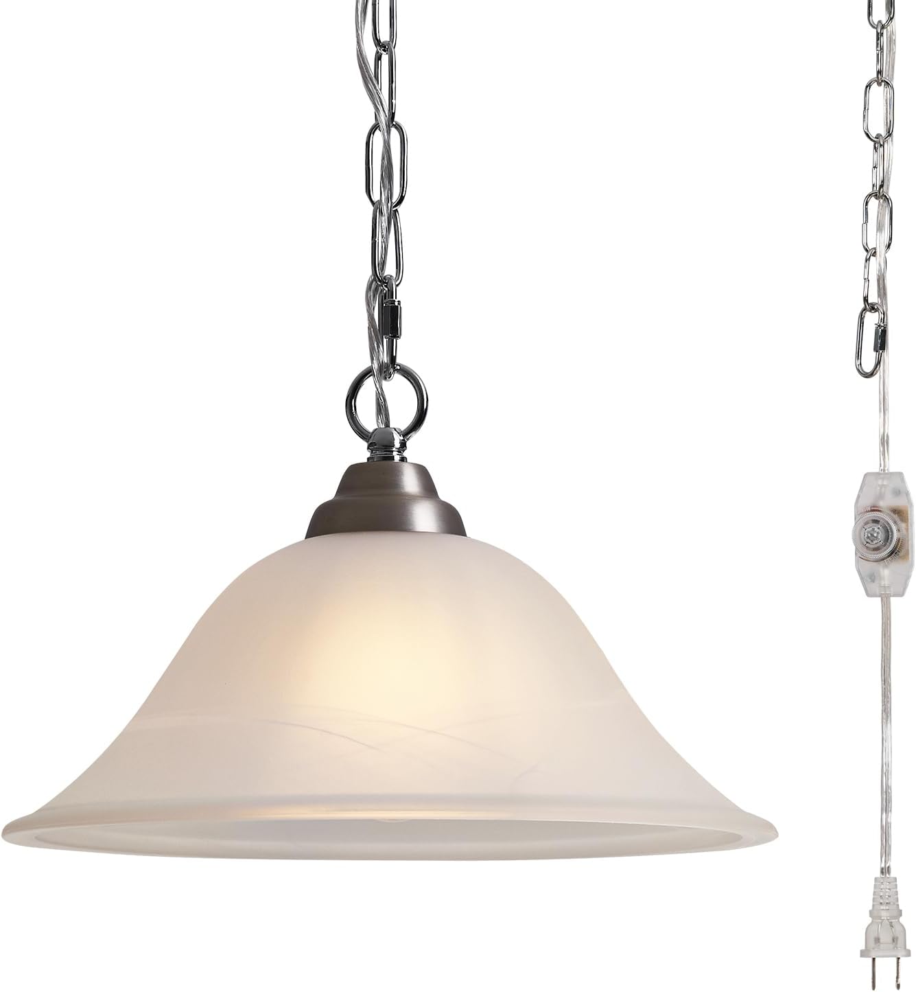 Vintage Plug in Pendant Light,Hanging Lights with Plug in Cord,16.4Ft Cord & 14.7Ft Chain Dimmable Brushed Nickel Hanging Light Fixture,Hanging Lamp with On/Off Switch for Kitchen,Bedroom,Living Room