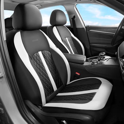 Image of Coverado Universal Leather Seat Covers Full Set for 5 Seats - Waterproof, Durable All-Weather Protector for SUV, Pickup Truck, Sedan, White&Black
