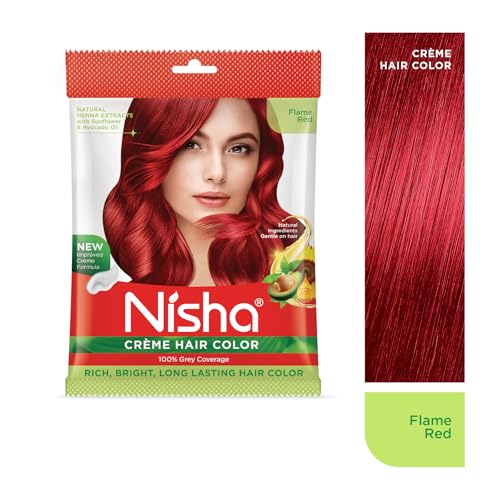 Image of Nisha Cream Permanent Hair Colour Full Grey Coverage (50g) Flame Red (Pack of 4)