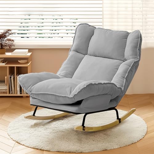 Image of JPBSTO Rocking Chair with Adjustable High Backrest, Extra-Wide Upholstered Glider Rocker, Comfy Accent Chair for Living Room Bedroom