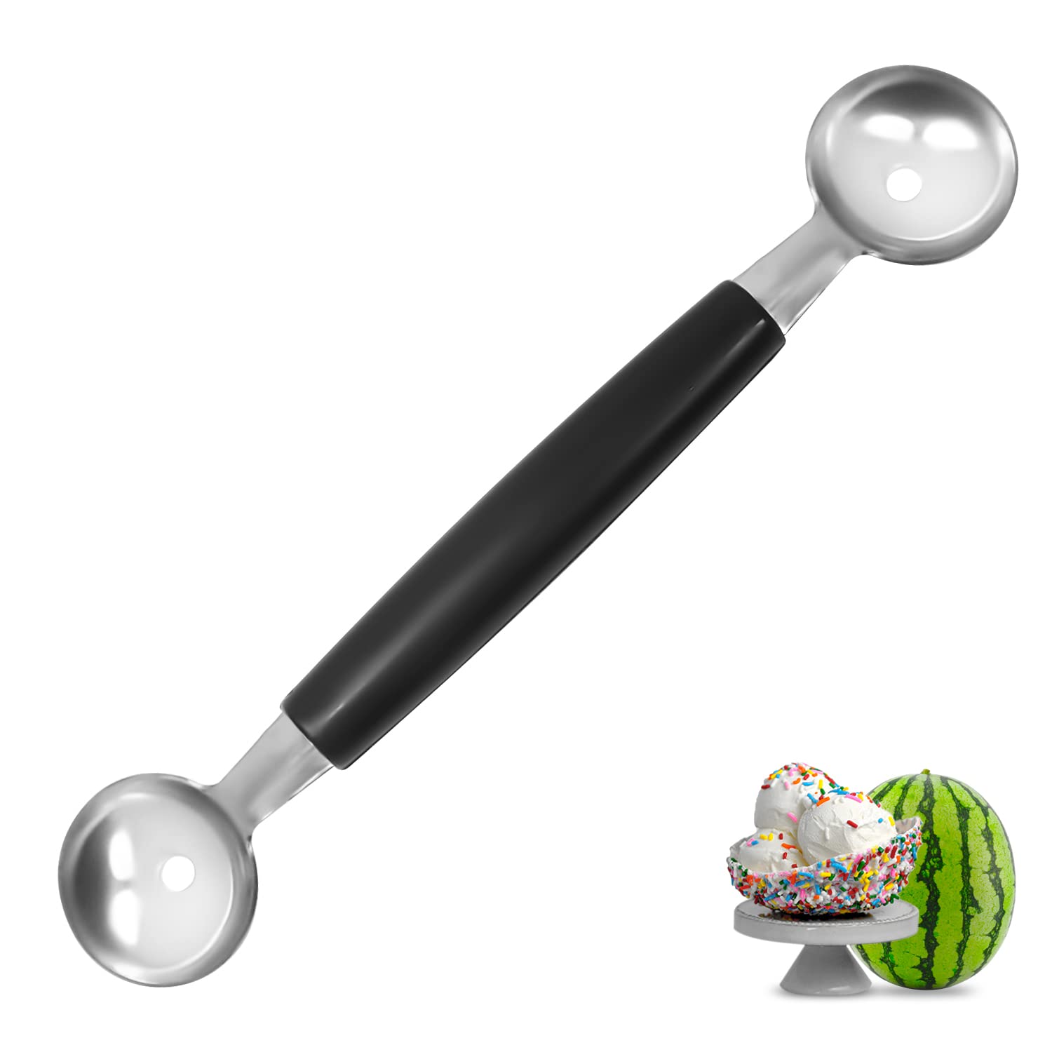 Double Sided Melon Baller, Stainless Steel Round Melon Balls Fruit Baller Scoop Melon Baller Scoop Double Spoon Dessert Spoon for Fruit Ice Cream A7STWS