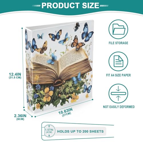 Image of Butterfly Book 3 Ring Binder with 2 Interior Pockets 1.5 inch Binders 3 Ring Heavy Duty Fit 8.5 inch x 11 inch Letter Size for Office School, 2 Pack