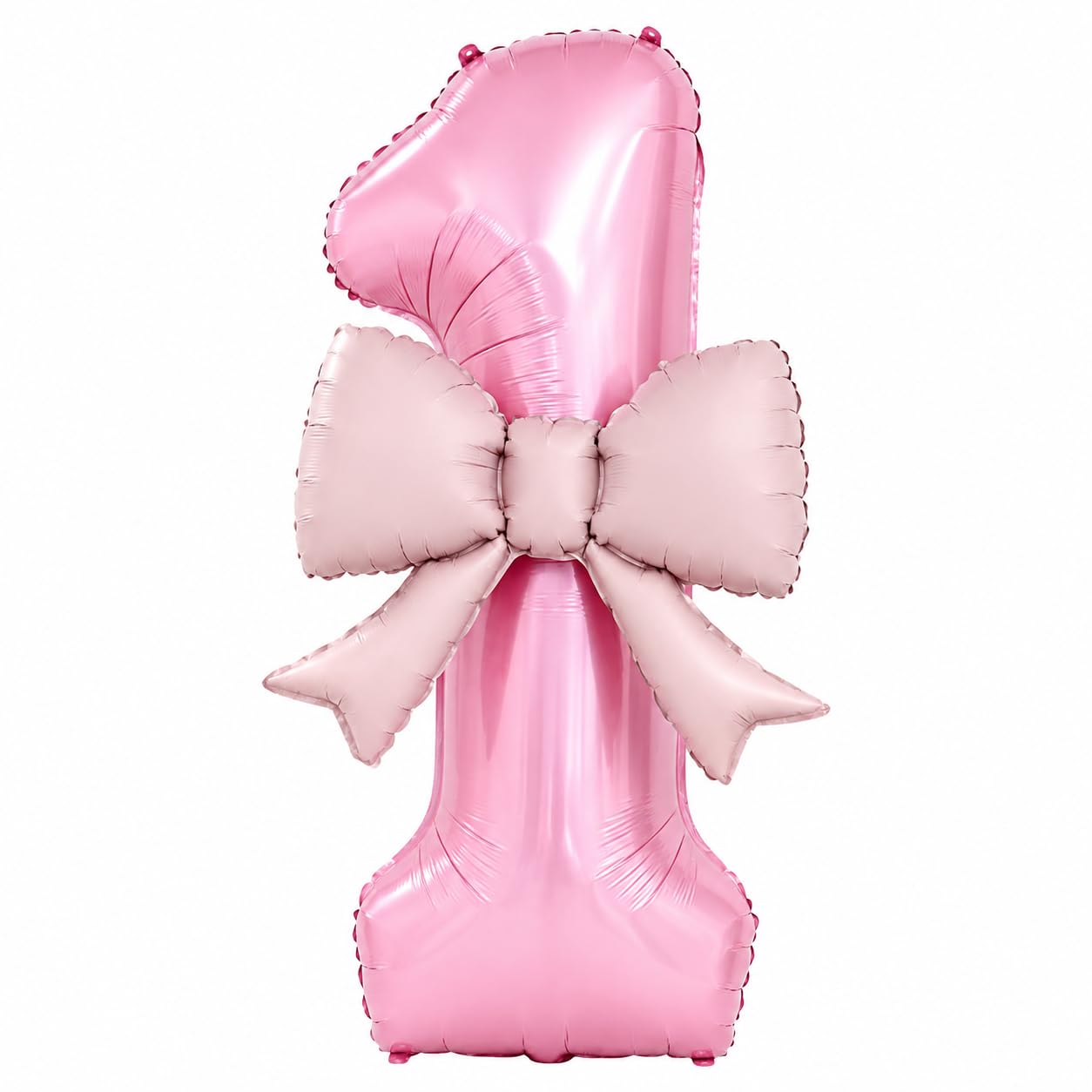 40 Inch Pink Number Balloon with Bow, Large Foil Number Balloon Decoration, Self-Sealing Light Pink Mylar Balloon for Girls Birthday, Baby Shower, Anniversary, Party Decorations, Number 1