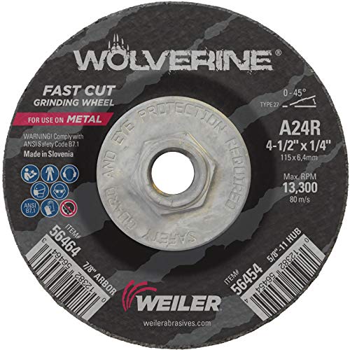 Image of Weiler 56454 4-1 /2 inch x 1 /4 inch Wolverine Type 27 Grinding Wheel, A24R, 5 /8 inch-11 UNC Nut (Pack of 10)