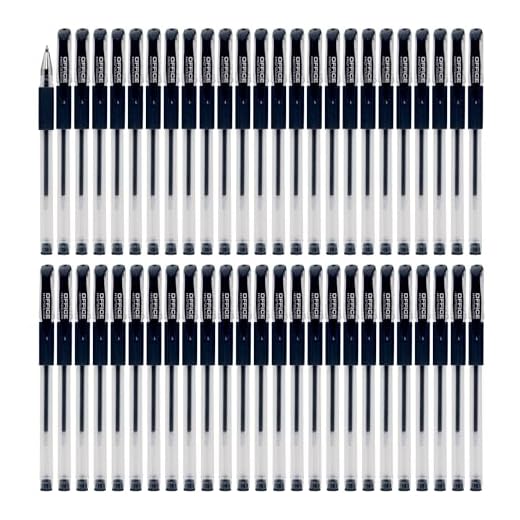 OFFICER PRODUCTS Lot de 50 stylos à bille gel - Encre gel - Noir - Diamètre de la boule : 0,5 mm - Encre résistante à l'eau et ne se décolore pas - Poignée en caoutchouc