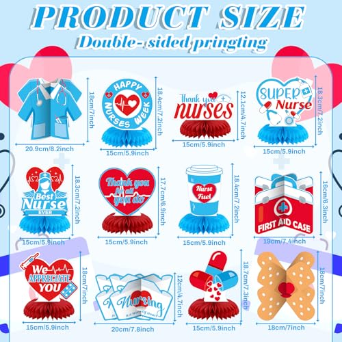 Image of 12 Pcs Nurse Party Honeycomb Centerpieces Nurse Graduation Party Decorations Nursing Day Appreciation Week Decorations Nursing Honeycomb Table Toppers for Medical Rn 2026 Grad Supplies