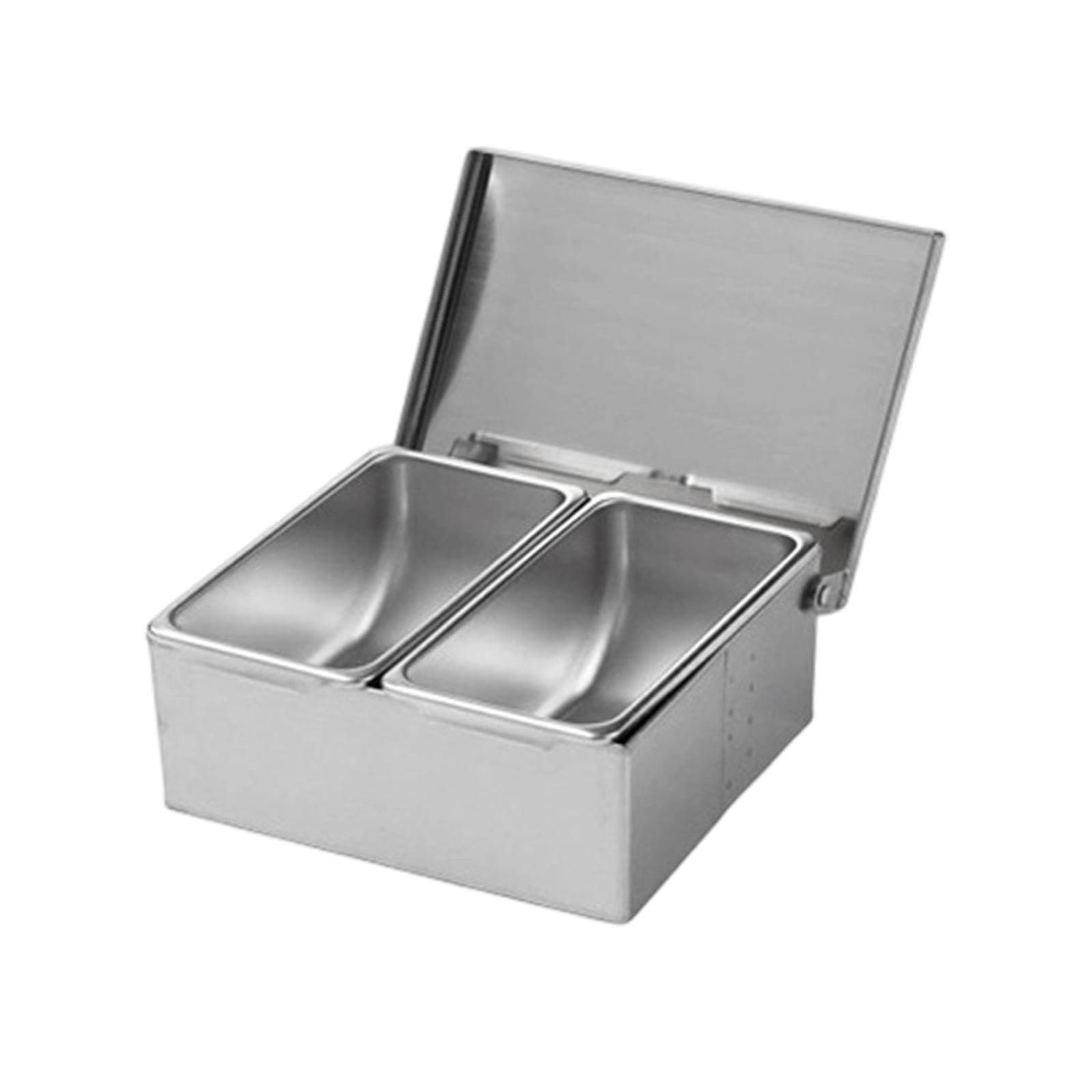 Gewürzbehälter Edelstahl Gewürzspender Multifunktional mit Fächern Und Deckel Schützt Zutaten vor Feuchtigkeit Staub für Küchenarbeitsplatte Restauran, 2 Gitter