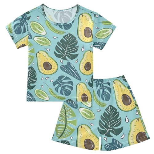 ALAZA Tropical Avacado Palm Leaves Pajamas Short Sleeve 2 Piece Sleepwear Top and Bottom Pajama Set Unisex