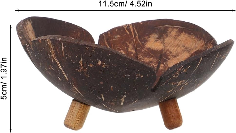 BESTYASH Coconut Shell Bowl Set Handmade Coconut Candy Bowl and Soap Drain Plate for Keys Nuts Seeds Snack Storage Smooth 4.52 X 4.33 X 1.96 in Flower and Leaf Shapes