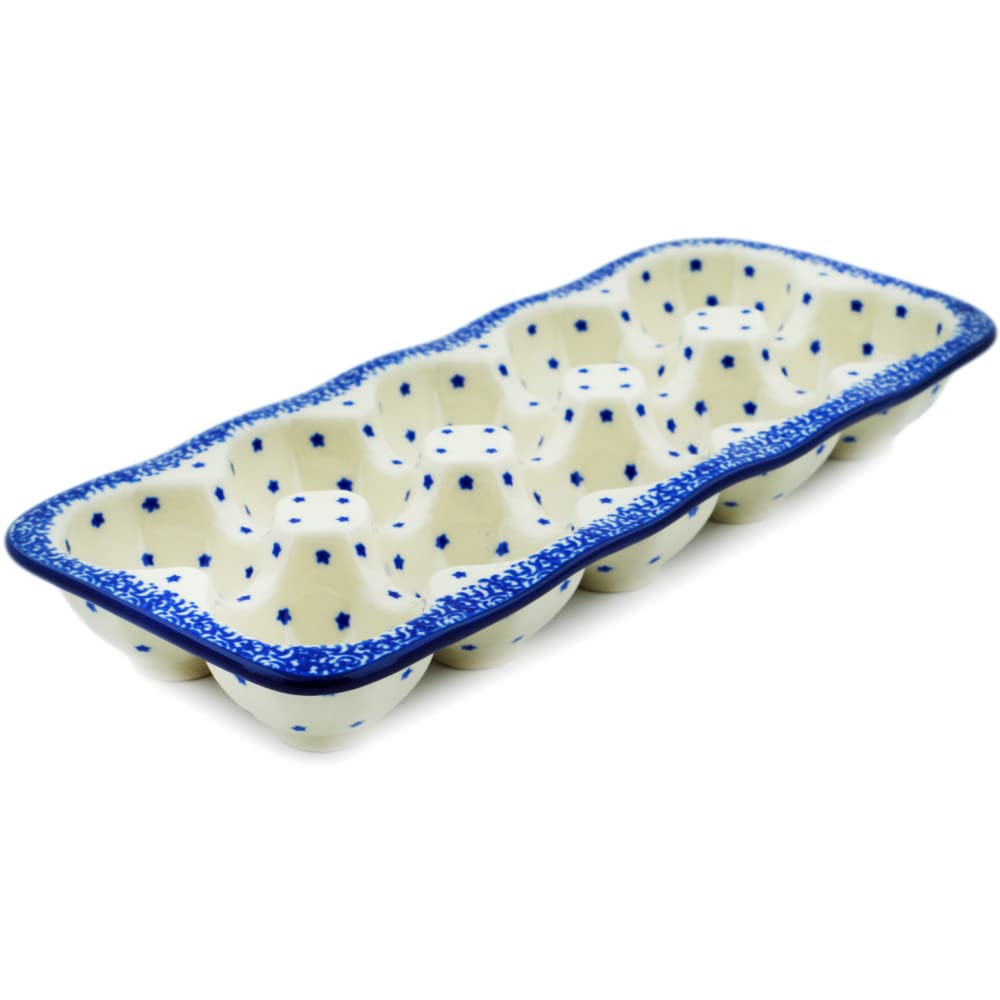 Polish Pottery 10¾-inch Egg Crate made by Ceramika Artystyczna (Ocean Nights Theme) + Certificate of Authenticity