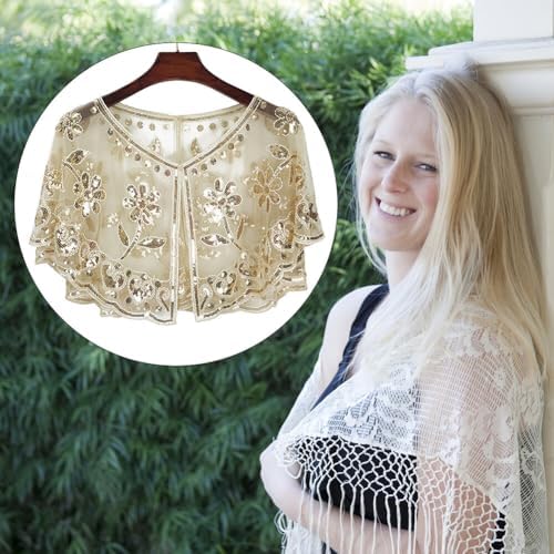 Uposao Jaren 20 bruiloft sjaal dames flapper accessoires vintage pailletten kralen sjaal voor bruiloft, avond, kerstfeest Gatsby de jaren 20, Abrikoos
