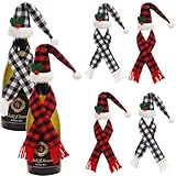 8 Pieces Christmas Wine Bottle Cover Set Red Black White Black Buffalo Plaid Mini Xmas Santa Hat Scarf Wine Bottle Toppers for Christmas Party Table Decoration