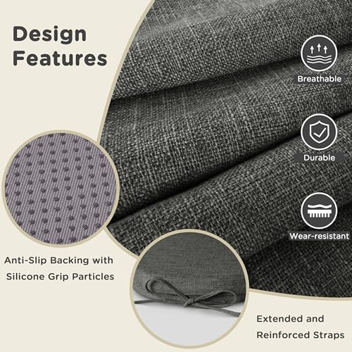 Image of AddGrace Set of 4 Chair Cushions for Metal Dining Chairs 14x14 Dark Grey | Non Slip,Washable Removable Cover with Ties, Textured, for Kitchen Dining Room Indoor, Hard Wooden Chairs, Family Gathering