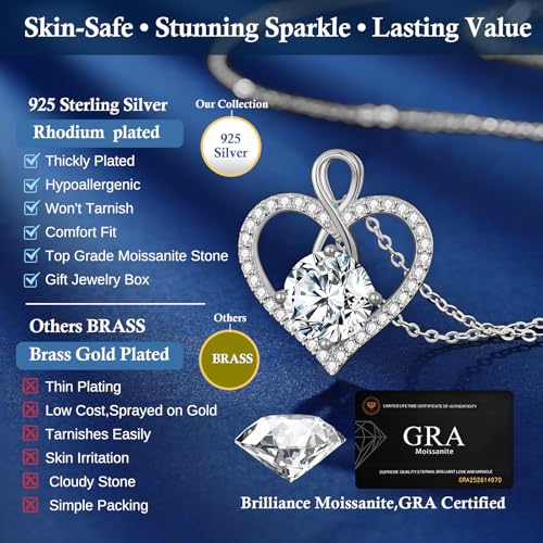 Seelove Moissanite Heart Infinity Pendant Necklace, 925 Sterling Silver 18K Gold Plated, Lab-Created Jewelry Gift for Women Her Mom Wife Girlfriend Daughter Anniversary Birthday Wedding3