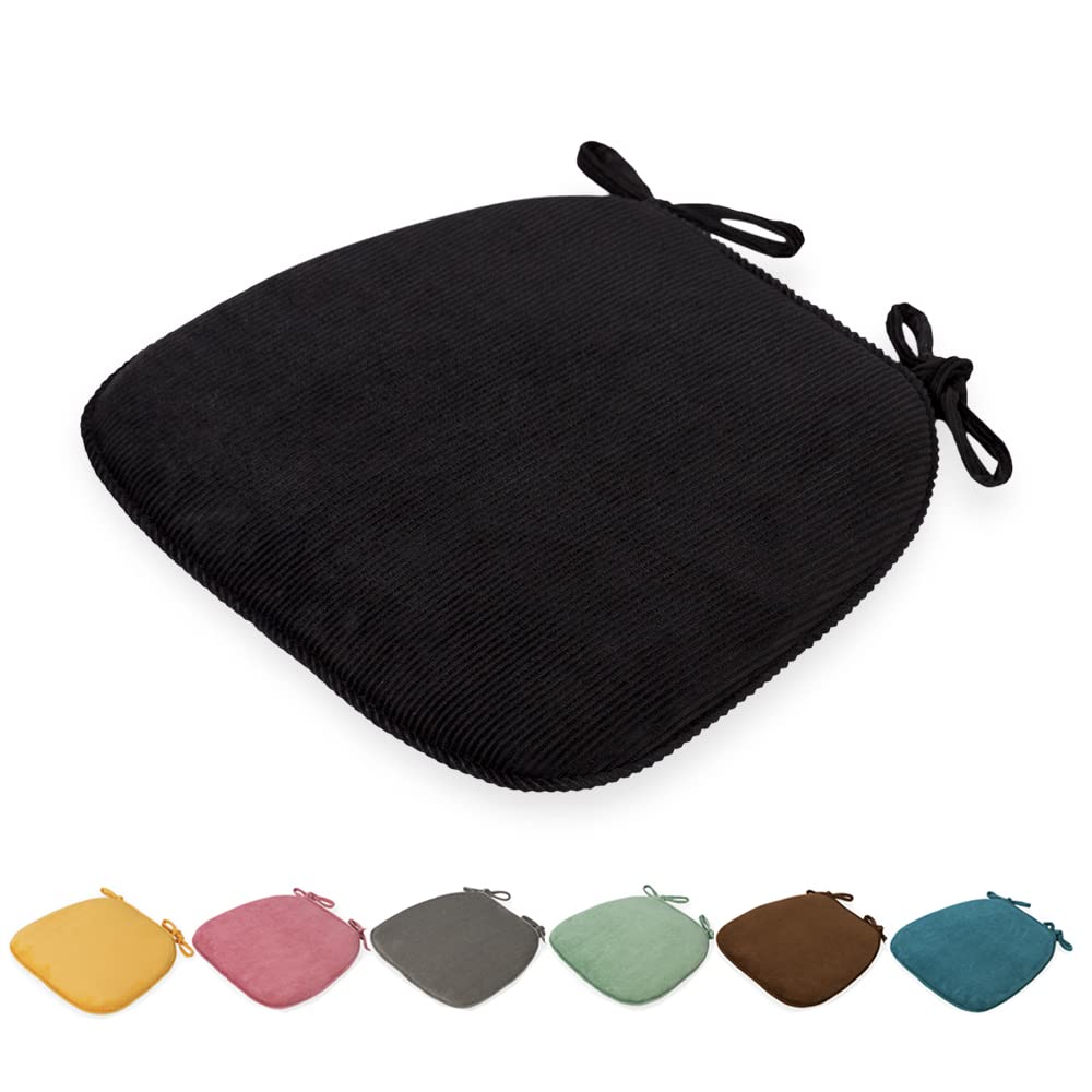 DOTBUY Velvet Chair Cushions With Ties and Zipper Removable Covers Non-Slip Dining and Garden Office Chair Indoors and Outdoors (Black,43x41x35cm)