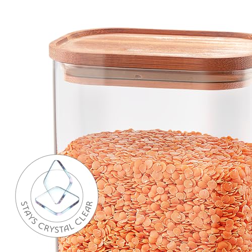 Image of Borosil 1.3L Storage Jar Set with Bamboo Lid | Made in India Borosilicate Glass Dishwasher Safe Container for Kitchen | Multipurpose Kitchen Organizer for Cookie & Dals