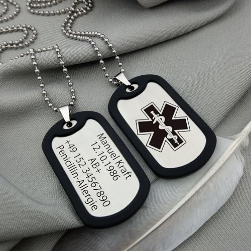 Generisch Dog Tag Personalisiert – Erkennungsmarke Edelstahl – Matt Kette Mit Namen – Gravur – Personalisierte Kette Herren – Militär Geschenke – 2 Mm Dick – Gravur – Set Mit Clip Und Gummi-Silencer