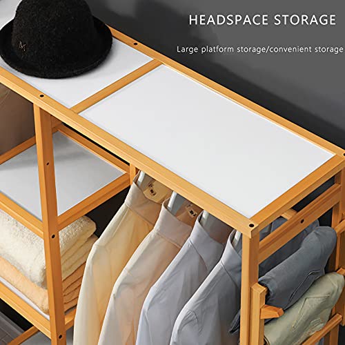 Yyhj Bamboo Clothes Hanging Rack,Hanging Heavy Duty Wooden Garment Rack,Modern Closet Storage Organizer Shelves,With 9 Storage Shelf,For Clothing Shoes Freestanding Display Organzer #TOP3