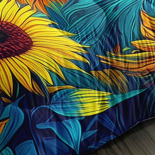 Image of AILONEN Sunflower Bedding Set Twin Size for Kids Teens Girls Women,Blossom Flower Floral Comforter with 2 Pillowcase,Dreamy Purple Blue Starry Quilt Set,3-Piece