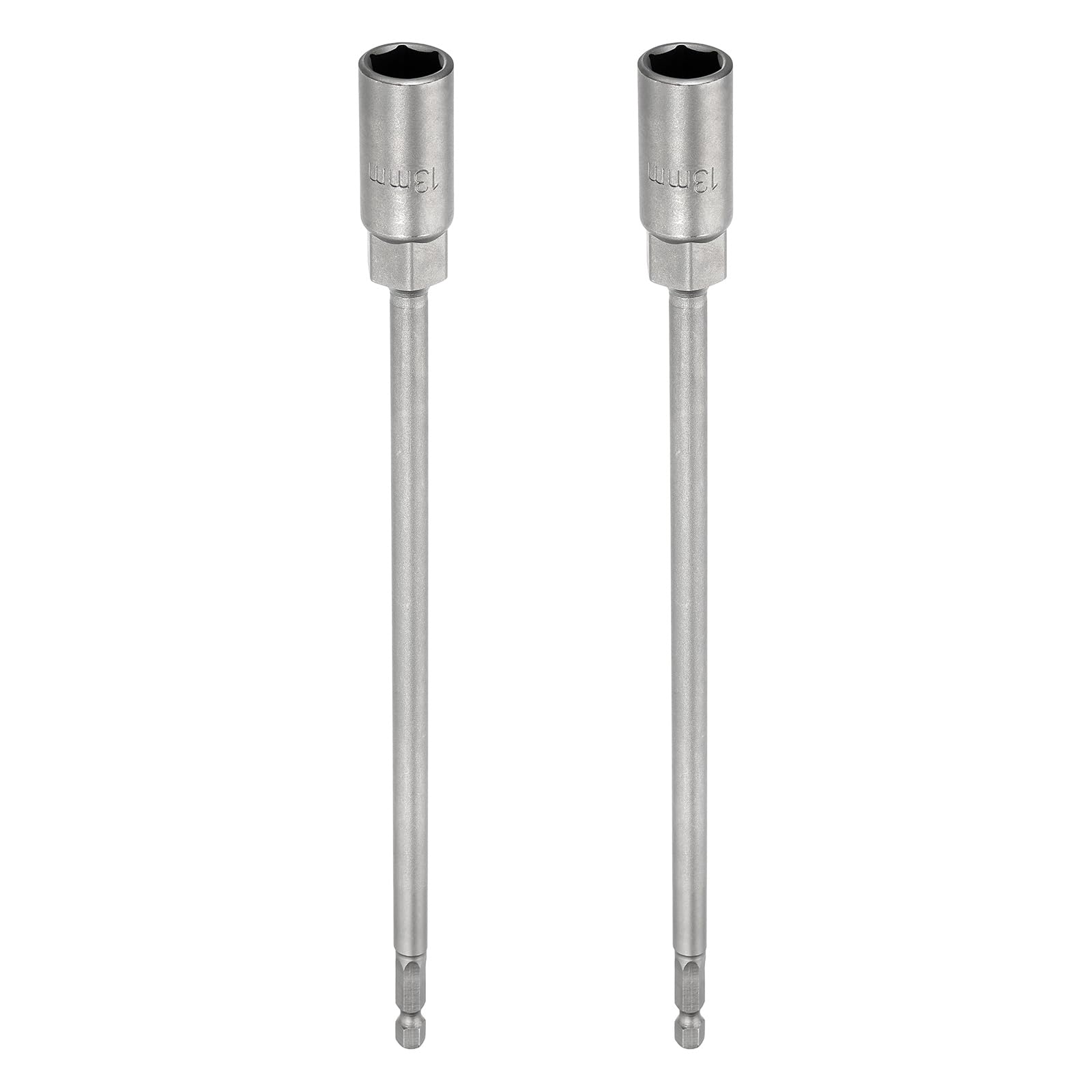 sourcing map 2pcs Nut Driver Drill Bit 13mm Metric Socket 1/4" Hex Shank 10" (250mm) Extra Long 6-Point Sockets Quick Change 40Cr Steel Bolt Setters for Power Drill Drivers