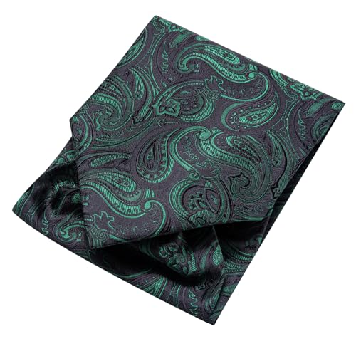 Image of Hi-Tie Silk Ascot for Men Self Tie Men's Cravat and Flower Lapel Pin Handkerchief Cufflinks Set for Wedding Party