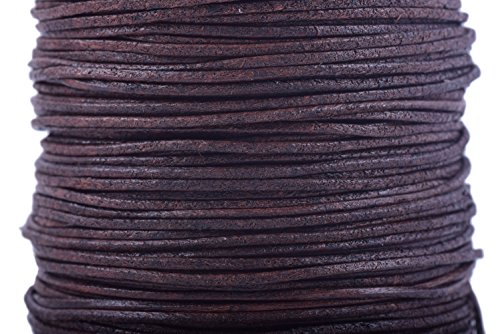 KONMAY 1.0mm Round Real Leather Cord, 25 Yards Rich Brown Leather String Cord for Jewelry Making, Necklaces, Bracelets and Crafting