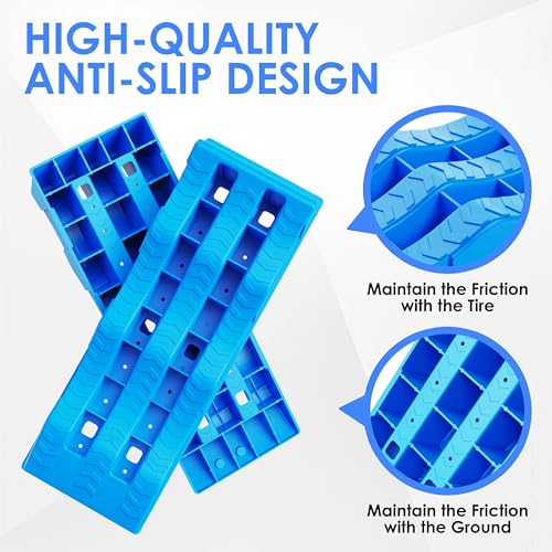Circleroad LR02-BLU Car Ramps, 2 Pack Heavy Duty Rv Leveling Blocks Up To 9000 Lbs Single Axle Rv Leveling Ramps Easy Storage Camper Leveling Blocks thumb #2