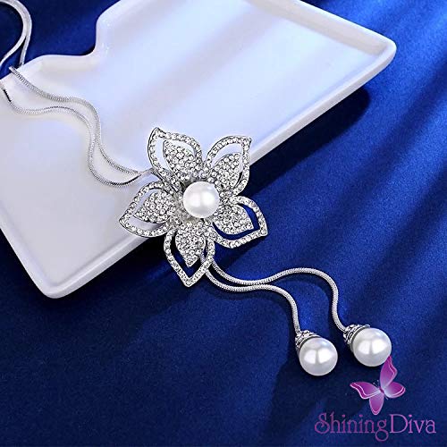 Image of Shining Diva Fashion Crystal Flower Stylish Long Chain Pendant Necklace for Women and Girls