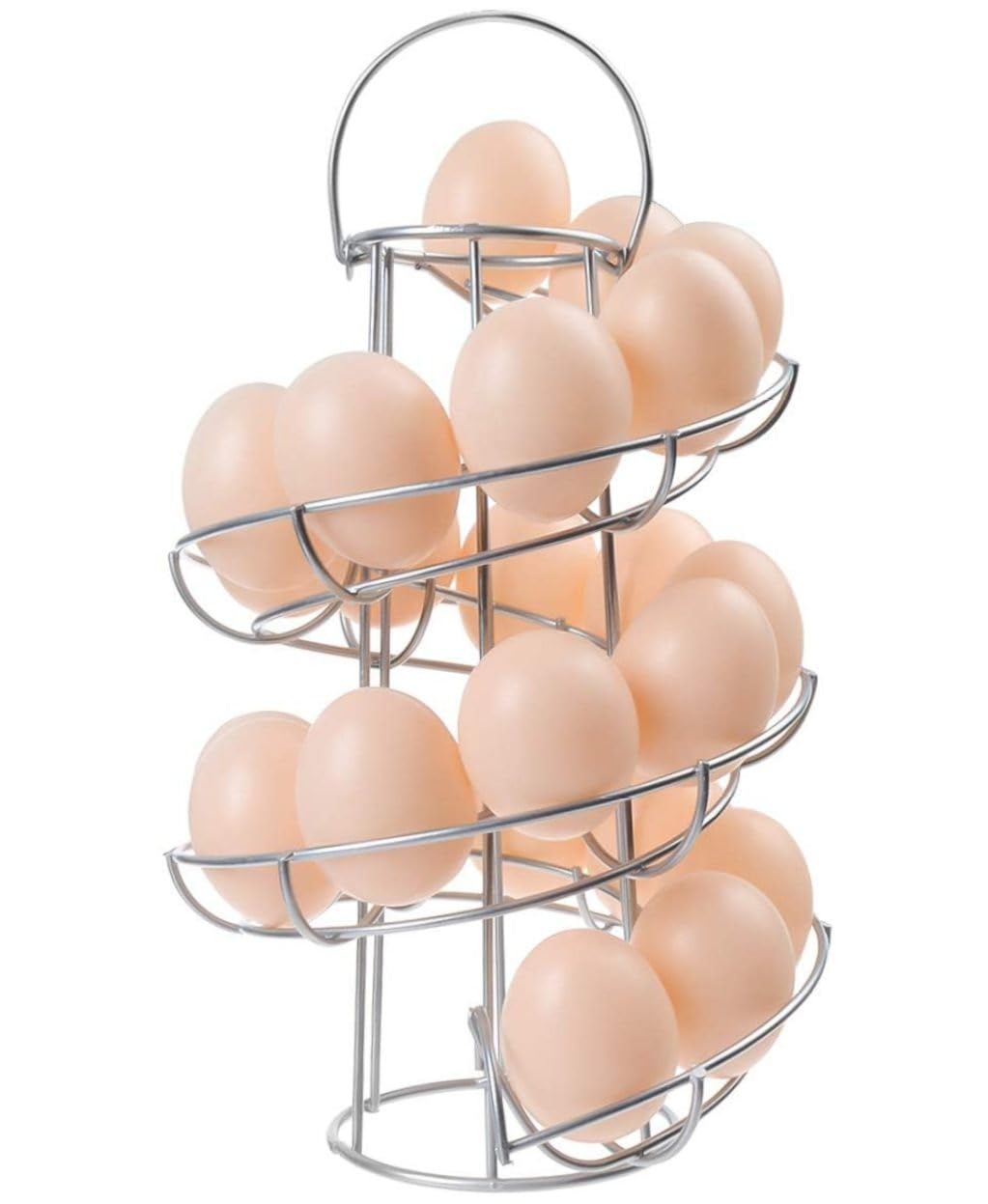 Uanqfegy Egg Dispenser - Chrome Spiral Egg Holder, Freestanding Countertop Organiser Holds 20 Eggs, Sturdy Metal Rack for Kitchen